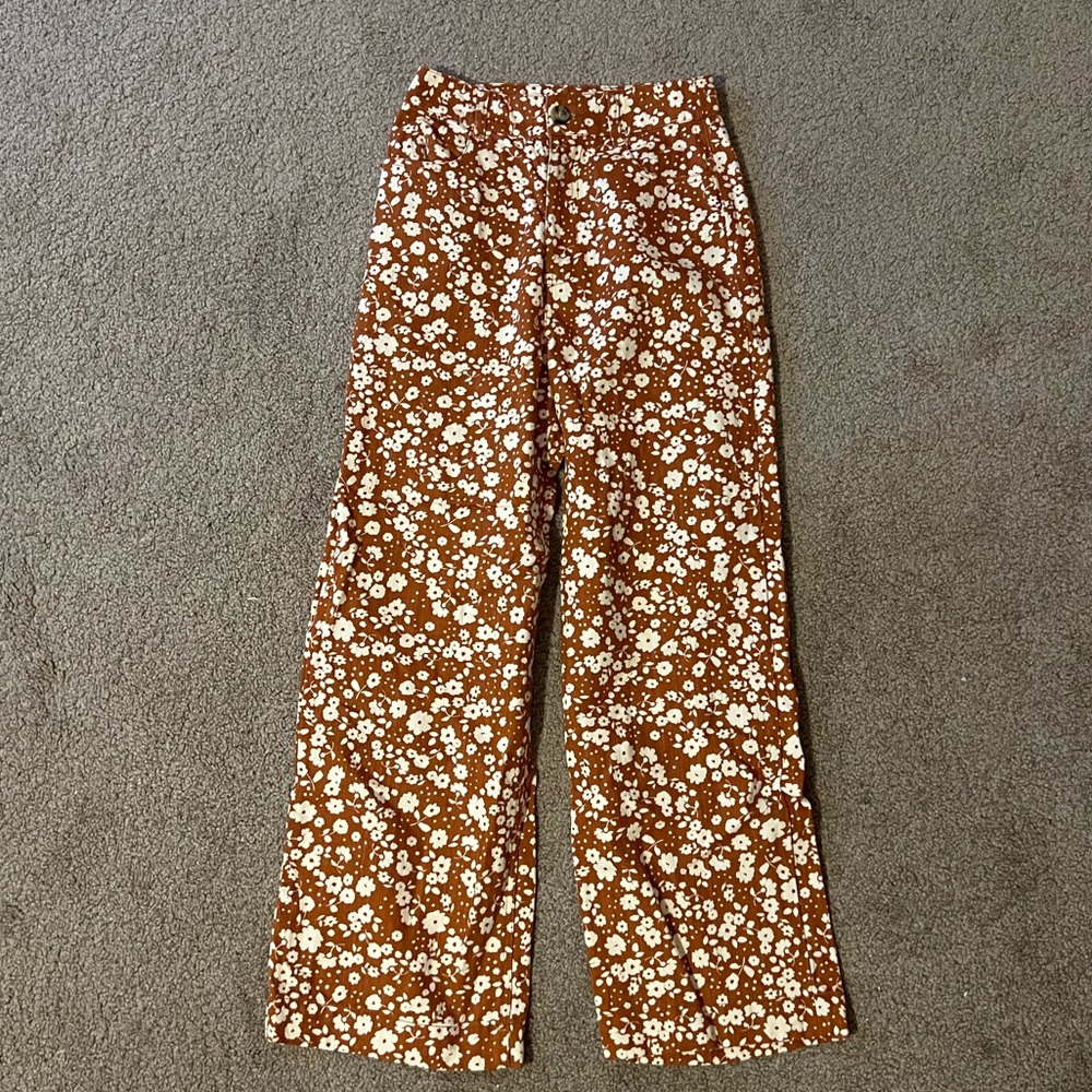Orange and cream flower wide leg pants